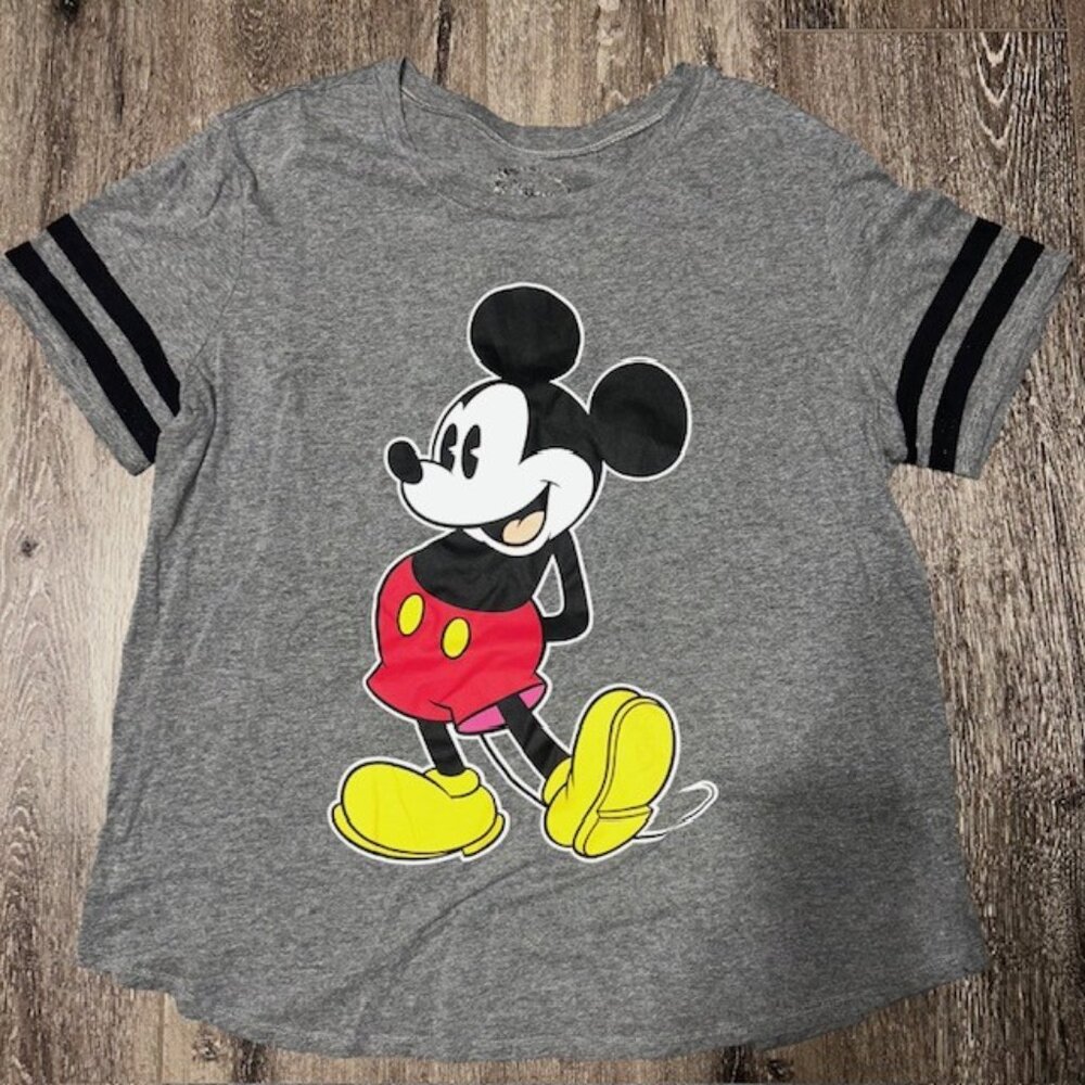 Disney Mickey Mouse Shirt Women's Short Sleeve Gray XXL 2XL